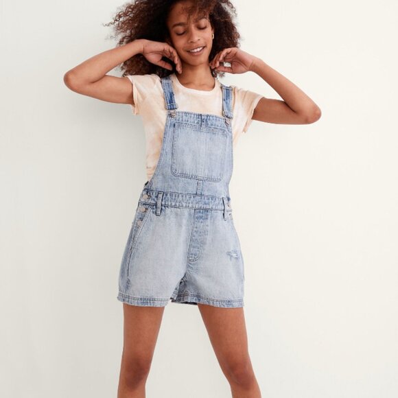 New! Madewell Corsica Short Overalls in Wardell‎ Wash Light Denim - Picture 1 of 10